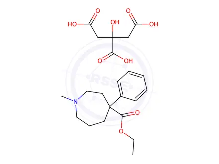 Chemical structure of ethyl hexahydro-1-methyl-4-phenyl-1H-azepine-4-carboxylate, compound with citric acid (1:1)
