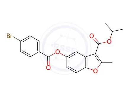 Chemical structure of isopropyl 5-((4-bromobenzoyl)oxy)-2-methylbenzofuran-3-carboxylate