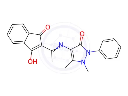 Chemical structure of 2-(1-((1,5-Dimethyl-3-oxo-2-phenyl-2,3-dihydro-1H-pyrazol-4-yl)amino)ethylidene)-1H-indene-1,3(2H)-dione