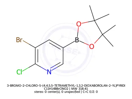 Chemical structure of 3-BROMO-2-CHLORO-5-(4,4,5,5-TETRAMETHYL-1,3,2-DIOXABOROLAN-2-YL)PYRIDINE
