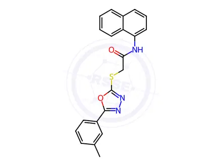 Chemical structure of N-(naphthalen-1-yl)-2-((5-(m-tolyl)-1,3,4-oxadiazol-2-yl)thio)acetamide