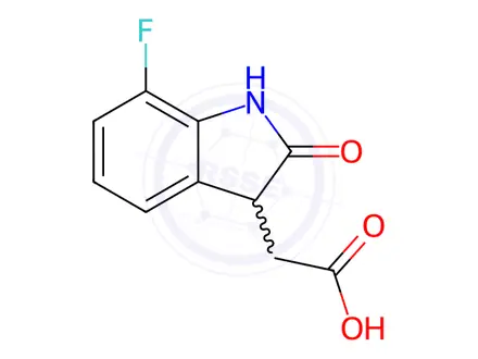Chemical structure of 2-(7-fluoro-2-oxo-2,3-dihydro-1H-indol-3-yl)acetic acid