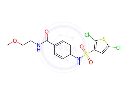 Chemical structure of Benzamide, 4-[[(2,5-dichloro-3-thienyl)sulfonyl]amino]-N-(2-methoxyethyl)-
