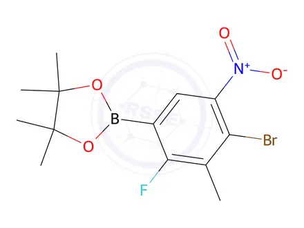 Chemical structure of 2-(4-Bromo-2-fluoro-3-methyl-5-nitrophenyl)-4,4,5,5-tetramethyl-1,3,2-dioxaborolane