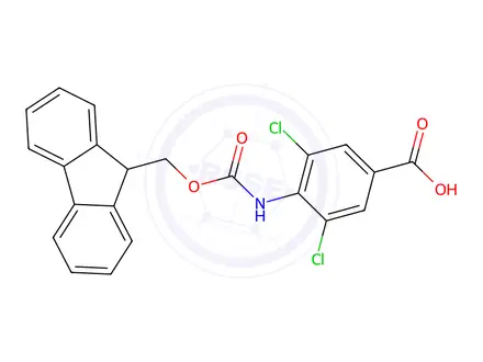 Chemical structure of 4-((((9H-Fluoren-9-yl)methoxy)carbonyl)amino)-3,5-dichlorobenzoic acid