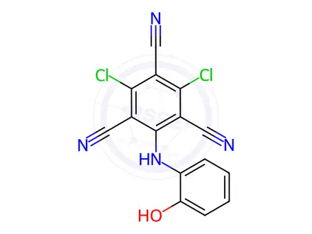 Chemical structure of 2,4-Dichloro-6-[(2-hydroxyphenyl)amino]-1,3,5-benzenetricarbonitrile