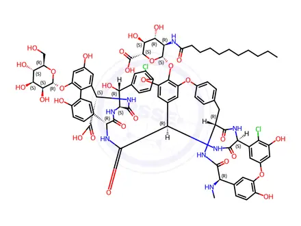 Chemical structure of Ristomycin A aglycone, 5,31-dichloro-7-demethyl-64-O-demethyl-19-deoxy-56-O-[2-deoxy-2-[(1-oxoundecyl)amino]-β-D-glucopyranuronosyl]-42-O-α-D-mannopyranosyl-N15-methyl-