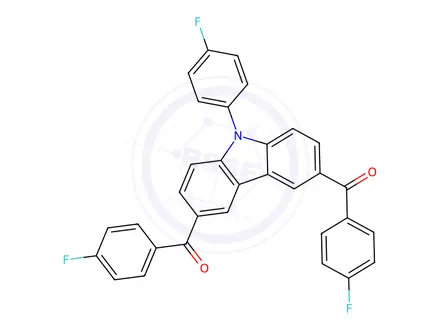 Chemical structure of (9-(4-Fluorophenyl)-9H-carbazole-3,6-diyl)bis((4-fluorophenyl)methanone)