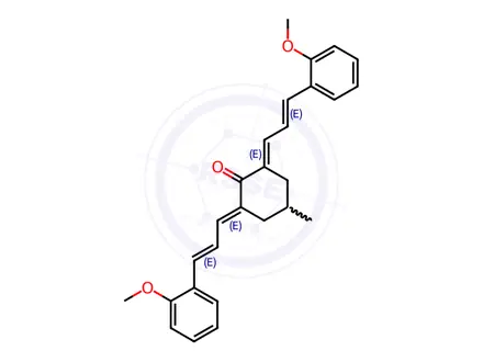 Chemical structure of Cyclohexanone, 2,6-bis[3-(2-methoxyphenyl)-2-propenylidene]-4-methyl-