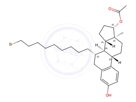 Chemical structure of (7S,8R,9S,13S,14S,17S)-7-(9-Bromononyl)-3-hydroxy-13-methyl-7,8,9,11,12,13,14,15,16,17-decahydro-6H-cyclopenta[a]phenanthren-17-yl acetate