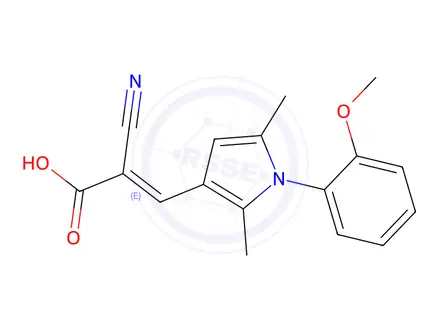 Chemical structure of 2-Cyano-3-(1-(2-methoxyphenyl)-2,5-dimethyl-1h-pyrrol-3-yl)acrylic acid
