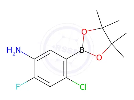Chemical structure of 4-Chloro-2-fluoro-5-(4,4,5,5-tetramethyl-1,3,2-dioxaborolan-2-yl)aniline
