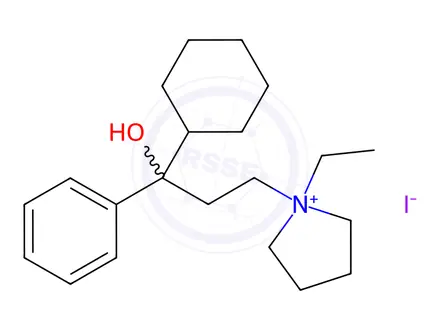 Chemical structure of (-)-1-(3-Cyclohexyl-3-hydroxy-3-phenylpropyl)-1-ethylpyrrolidinium iod ide
