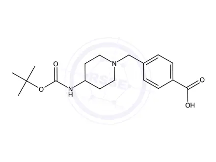 Chemical structure of 4-((4-((Tert-butoxycarbonyl)amino)piperidin-1-yl)methyl)benzoic acid