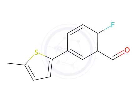 Chemical structure of 2-fluoro-5-(5-methylthiophen-2-yl)benzaldehyde