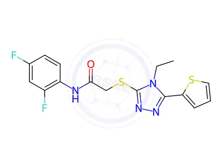 Chemical structure of N-(2,4-Difluorophenyl)-2-((4-ethyl-5-(thiophen-2-yl)-4H-1,2,4-triazol-3-yl)thio)acetamide