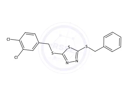 Chemical structure of 2-(Benzylthio)-5-((3,4-dichlorobenzyl)thio)-1,3,4-thiadiazole