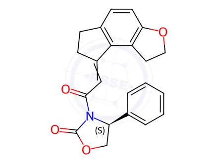 Chemical structure of (S,E)-4-Phenyl-3-(2-(1,2,6,7-tetrahydro-8H-indeno[5,4-b]furan-8-ylidene)acetyl)oxazolidin-2-one