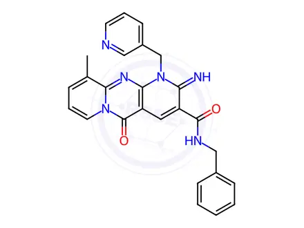 Chemical structure of N-Benzyl-2-imino-10-methyl-5-oxo-1-(pyridin-3-ylmethyl)-2,5-dihydro-1H-dipyrido[1,2-a:2',3'-d]pyrimidine-3-carboxamide