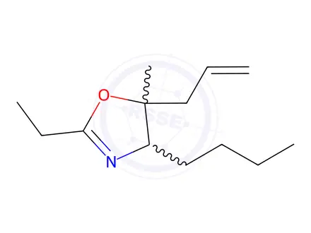 Chemical structure of Oxazole, 4-butyl-2-ethyl-4,5-dihydro-5-methyl-5-(2-propenyl)-(9CI)