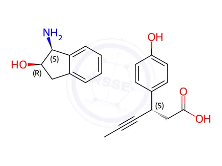Chemical structure of (3S)-3-(4-hydroxyphenyl)-hex-4-ynoic acid (1S,2R)-1-amino-2-indanol salt