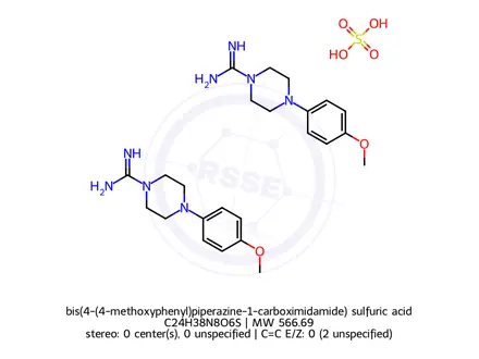 Chemical structure of bis(4-(4-methoxyphenyl)piperazine-1-carboximidamide) sulfuric acid