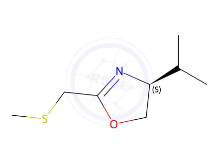 Chemical structure of Oxazole, 4,5-dihydro-4-(1-methylethyl)-2-[(methylthio)methyl]-, (S)-(9CI)
