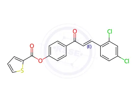 Chemical structure of 4-[(2E)-3-(2,4-Dichlorophenyl)prop-2-enoyl]phenyl thiophene-2-carboxylate