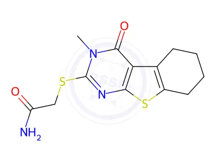 Chemical structure of Acetamide, 2-[(3,4,5,6,7,8-hexahydro-3-methyl-4-oxo[1]benzothieno[2,3-d]pyrimidin-2-yl)thio]-