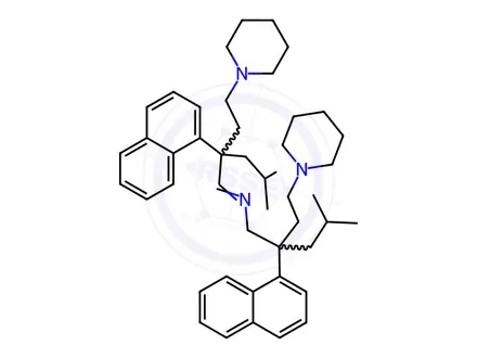 Chemical structure of 1-[5-Methyl-3-[N-[4-methyl-2-(1-naphtyl)-2-(2-piperidinoethyl)pentyl]iminomethyl]-3-(1-naphtyl)hexyl]piperidine