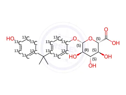 Chemical structure of Bisphenol A-13C12 β-D-Glucuronide