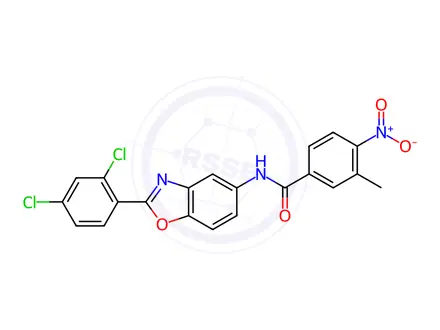 Chemical structure of N-(2-(2,4-Dichlorophenyl)benzo[d]oxazol-5-yl)-3-methyl-4-nitrobenzamide