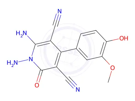 Chemical structure of 1,6-Diamino-4-(4-hydroxy-3-methoxyphenyl)-2-oxo-1,2-dihydropyridine-3,5-dicarbonitrile