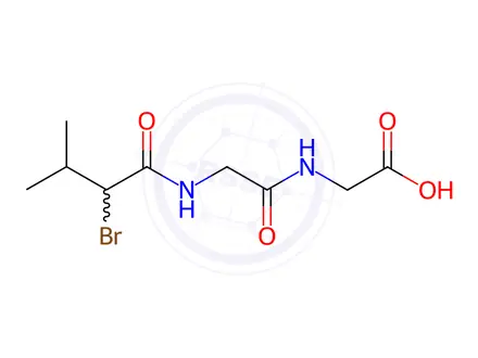 Chemical structure of (±)-N-[N-(2-bromo-3-methyl-1-oxobutyl)glycyl]-glycine