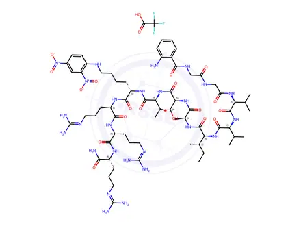 Chemical structure of Abz-Amyloid β/A4 Protein Precursor770 (708-715)-Lys(Dnp)-D-Arg-D-Arg-D-Arg amide trifluoroacetate salt