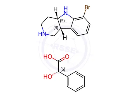 Chemical structure of (4aS,9bR)-6-Bromo-2,3,4,4a,5,9b-hexahydro-1H-pyrido[4,3-b]indole (S)-2-hydroxy-2-phenylacetate