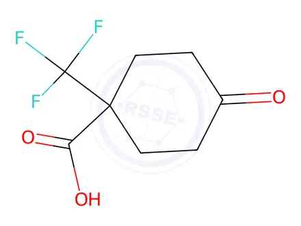 Chemical structure of 4-oxo-1-(trifluoromethyl)cyclohexane-1-carboxylic acid