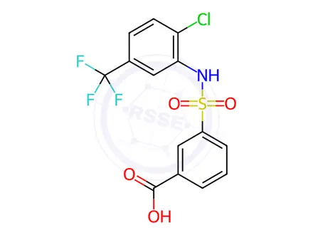 Chemical structure of 3-(n-(2-Chloro-5-(trifluoromethyl)phenyl)sulfamoyl)benzoic acid