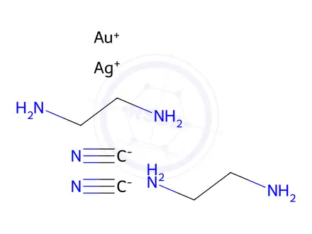 Chemical structure of bis(ethylenediamine-N,N')silver(1+) bis(cyano-C)aurate(1-)