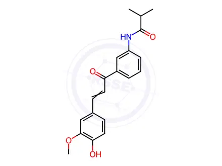Chemical structure of N-(3-(3-(4-hydroxy-3-methoxyphenyl)acryloyl)phenyl)isobutyramide