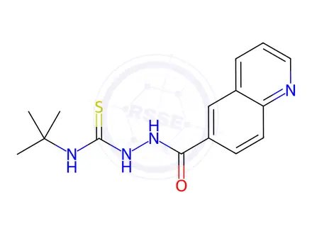 Chemical structure of N-[(tert-Butylcarbamothioyl)amino]quinoline-6-carboxamide