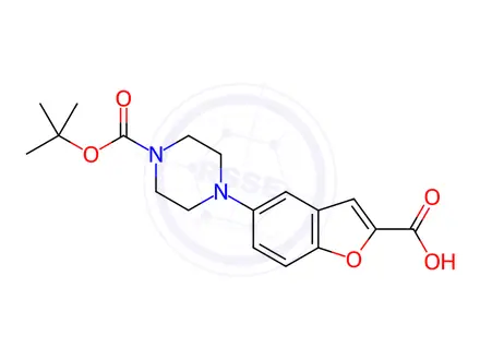 Chemical structure of 5-(4-(Tert-butoxycarbonyl)piperazin-1-yl)benzofuran-2-carboxylic acid