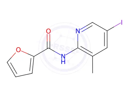 Chemical structure of N-(5-iodo-3-methylpyridin-2-yl)furan-2-carboxamide
