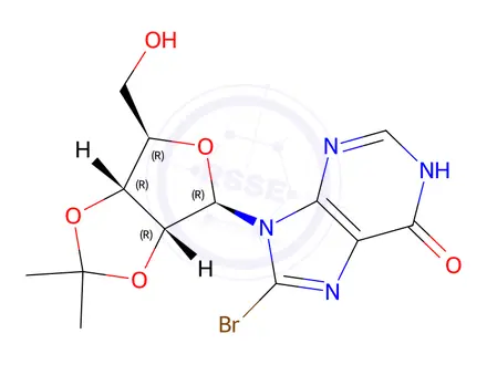 Chemical structure of 8-BROMO-2',3'-O-(1-METHYLETHYLIDENE)-INOSINE