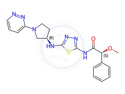 Chemical structure of ΑS-METHOXY-N-[5-[[(3R)-1-(3-PYRIDAZINYL)-3-PYRROLIDINYL]AMINO]-1;3;4-THIADIAZOL-2-YL]-BENZENEACETAMIDE