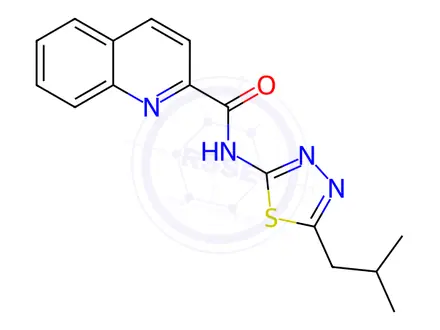 Chemical structure of N-(5-Isobutyl-1,3,4-thiadiazol-2-yl)quinoline-2-carboxamide