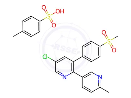 Chemical structure of 5-Chloro-6'-methyl-3-(4-(methylsulfonyl)phenyl)-2,3'-bipyridine 4-methylbenzenesulfonate