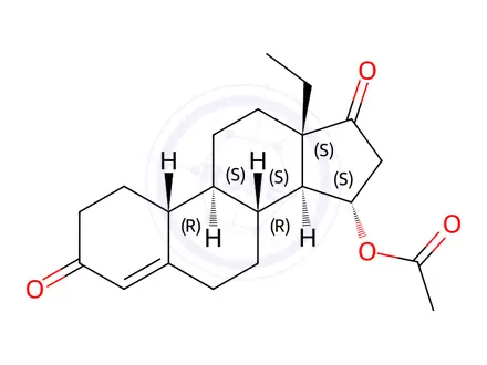 Chemical structure of (8R,9S,10R,13S,14S,15S)-13-Ethyl-3,17-dioxo-2,3,6,7,8,9,10,11,12,13,14,15,16,17-tetradecahydro-1H-cyclopenta[a]phenanthren-15-yl acetate