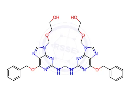 Chemical structure of Bis [2-[(2-Amino-1,6-dihydro-6-O-benzyl-9H-purin-9yl)methoxy]ethanol]