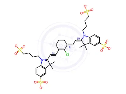 Chemical structure of 3,3-DIMETHYL-2-[2-[2-CHLORO-3-[2-[1,3-DIHYDRO-3,3-DIMETHYL-5-SULFO-1-(4-SULFOBUTYL)-2H-INDOL-2-YLIDENE]ETHYLIDENE]-1-CYCLOHEXEN-1-YL]ETHENYL]-5-SULFO-1-(4-SULFOBUTYL)-3H-INDOLIUM INNER SALT TRISODIUM SALT